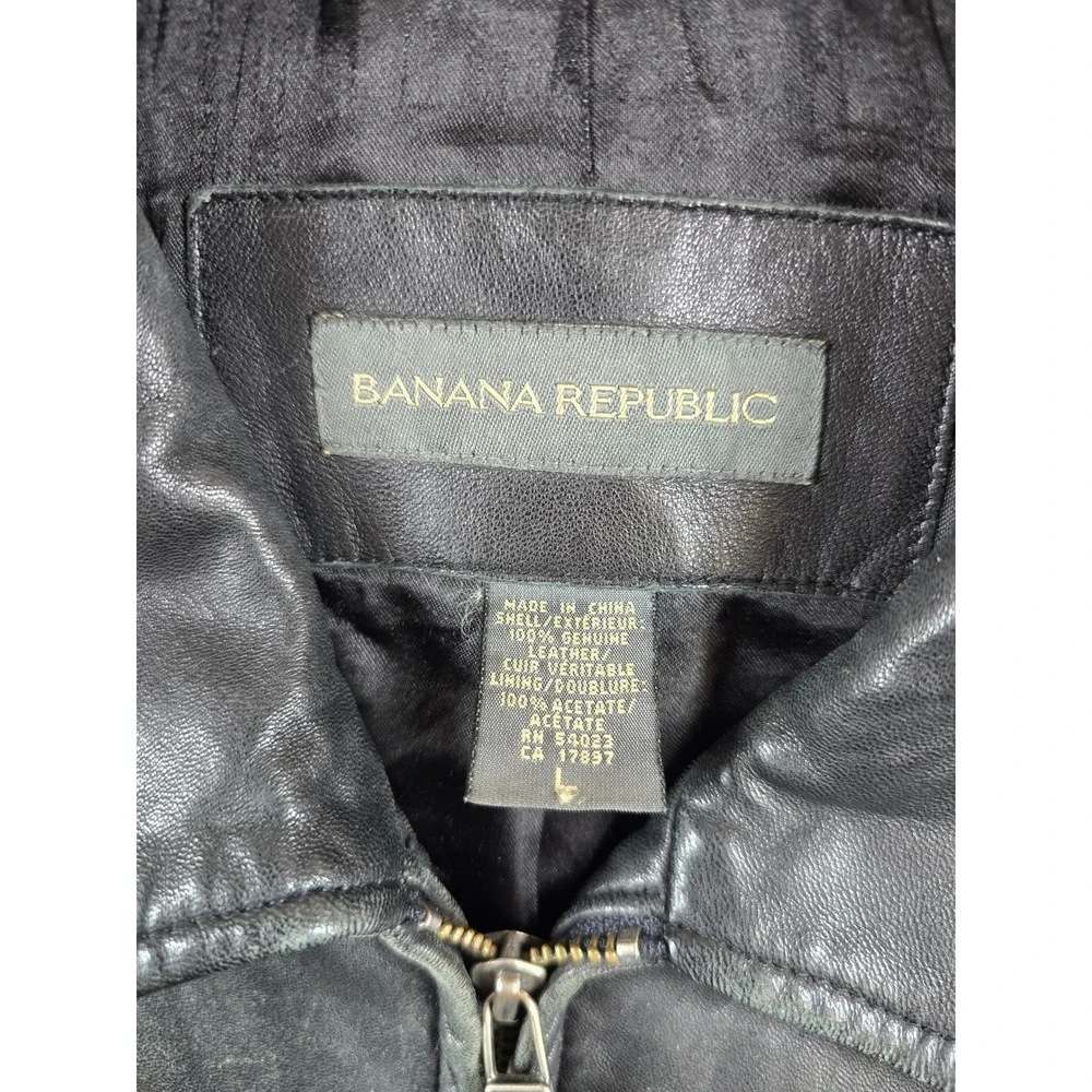 Banana Republic Leather Jacket Mens Large Black Distressed Well Worn Vintage